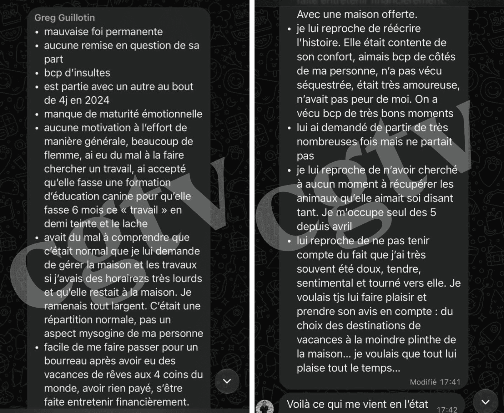 Greg Guillotin énumère les défauts de son ex-compagne