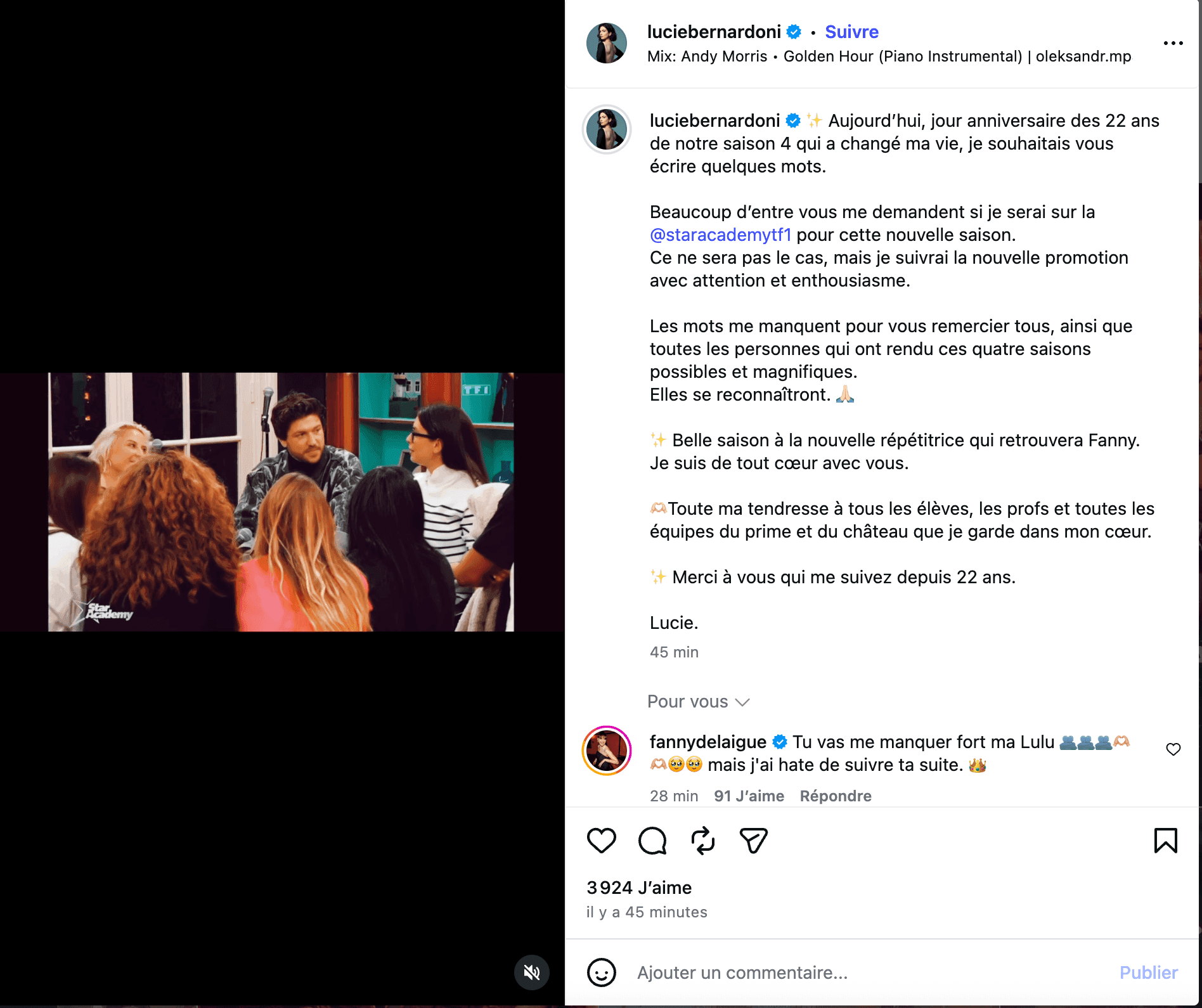 Lucie Bernardoni officialise son départ de la "Star Academy"