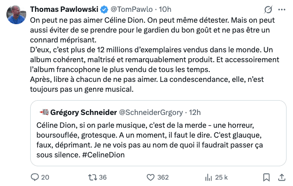 "Une horreur boursouflée" : le journaliste Grégory Schneider ("Libération") dérape à propos de Céline Dion