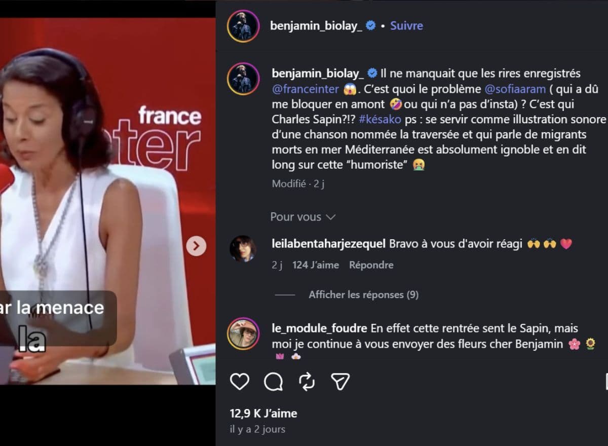 Sophia Aram sur France Inter dans le viseur de Benjamin Biolay, "absolument ignoble"