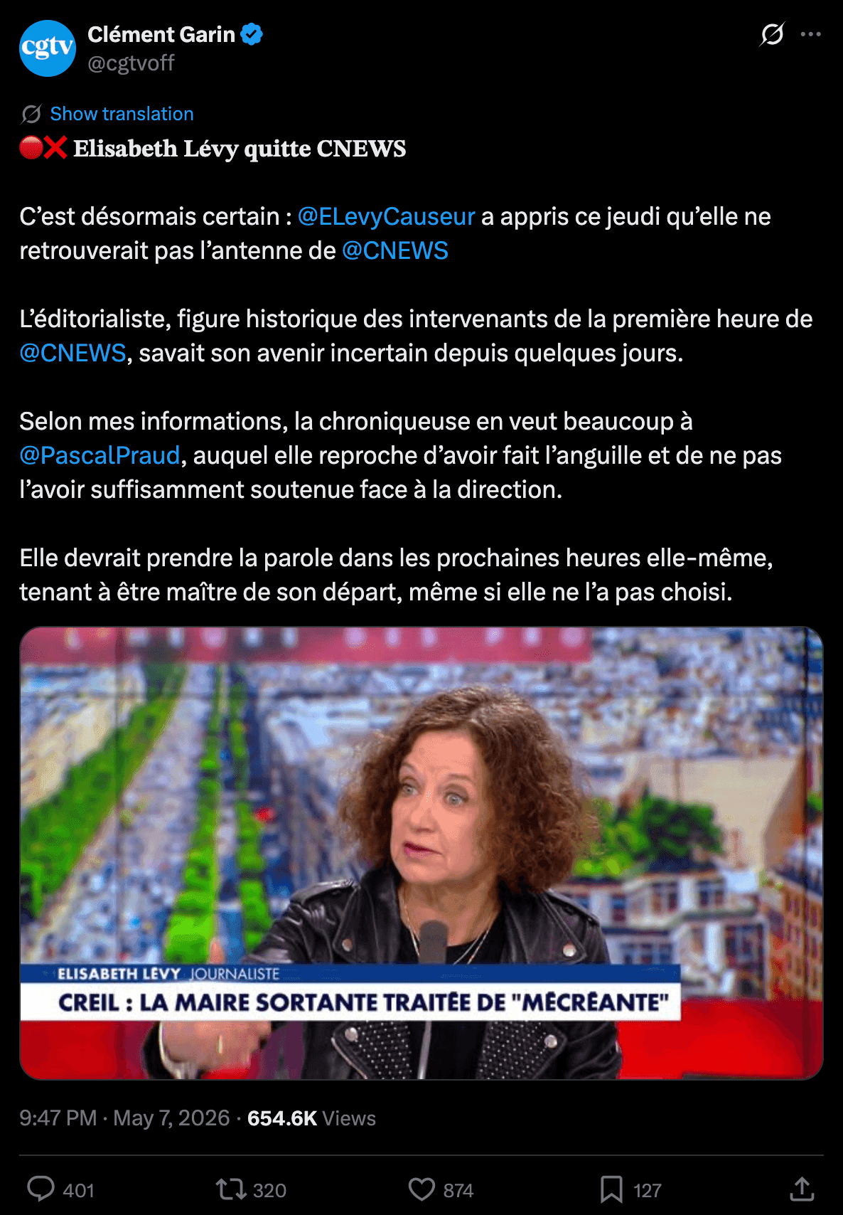 Le départ d’Élisabeth Lévy de CNews avait été annoncé en mai dernier.