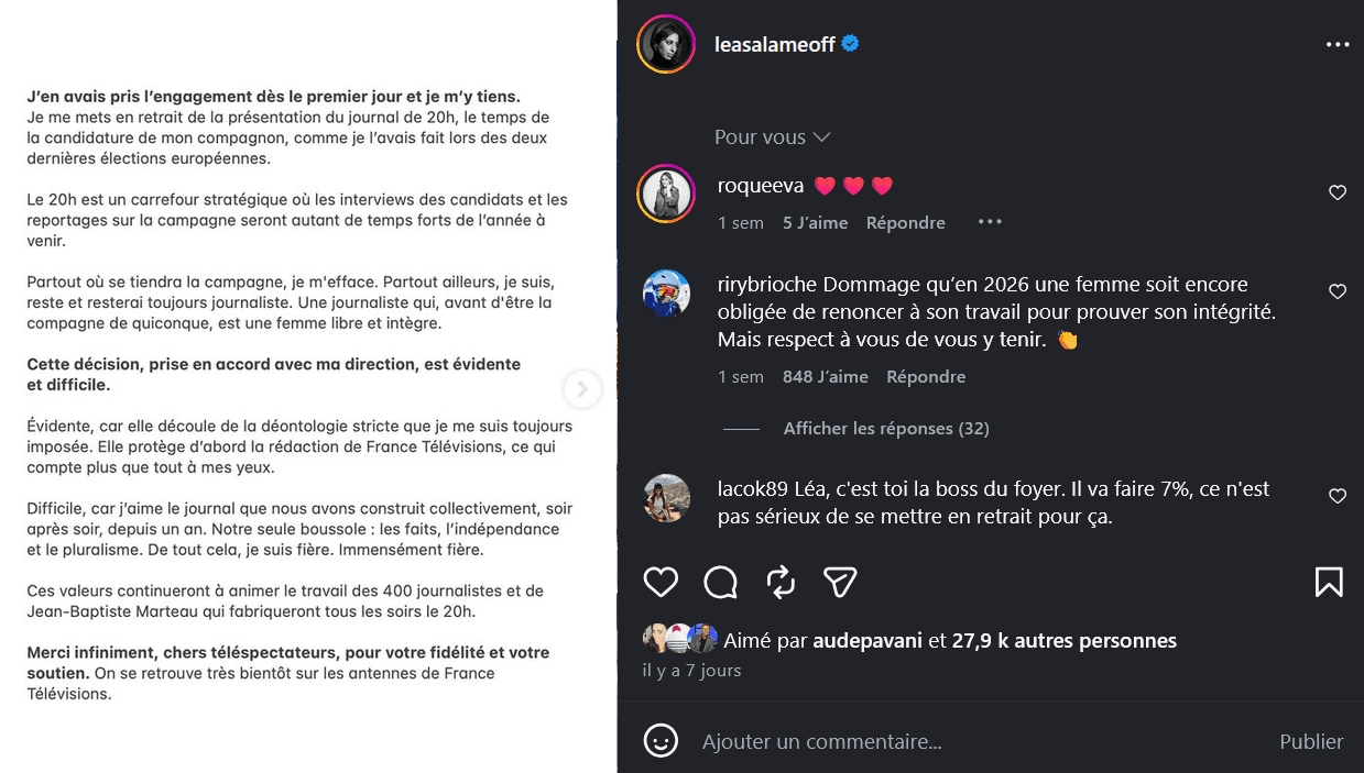 Léa Salamé reviendra-t-elle au 20H de France 2 ? "Peu probable" selon une source chez France Télévisions