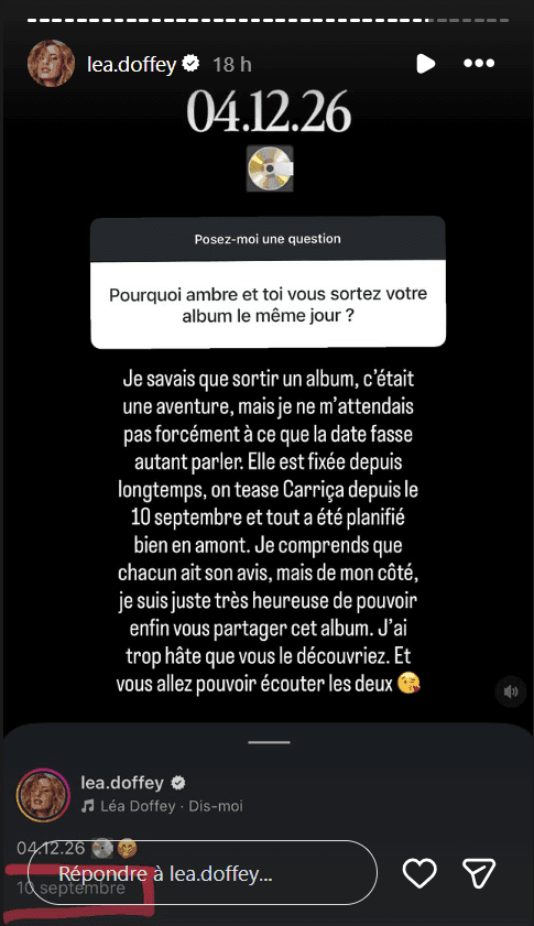 Léa Doffey répond aux fans d'Ambre qui lui reprochent de sortir son album le même jour qu'elle : "Je ne suis pas censée connaître les sorties des autres artistes"